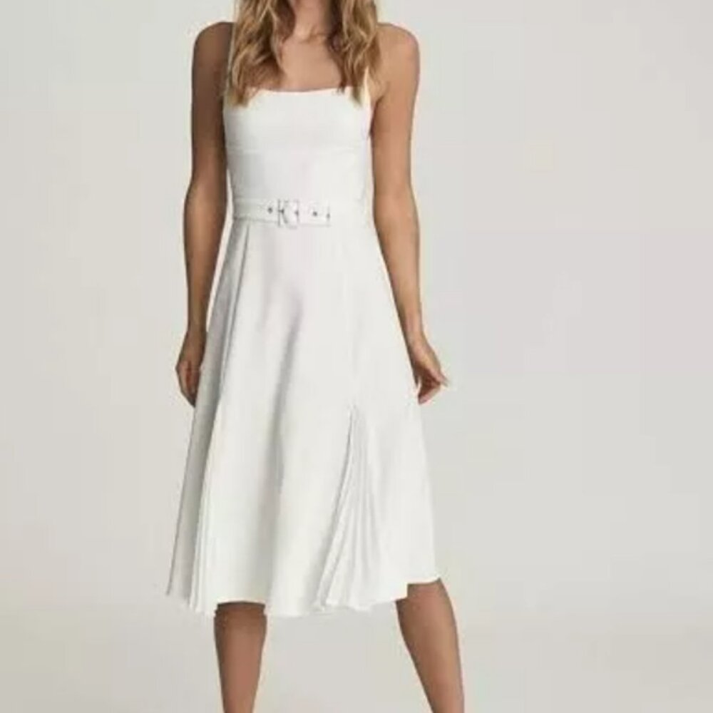 REISS TAMSYN white Strappy Lace Panel Dress